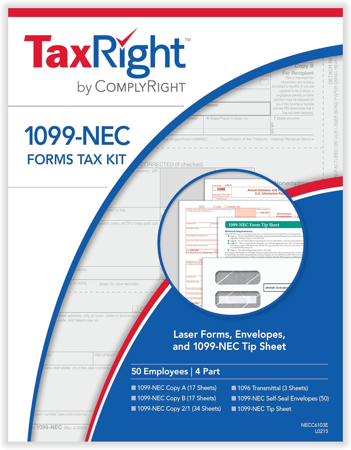 TaxRight 1099-NEC Set with Self-Seal Envelopes for Business Use