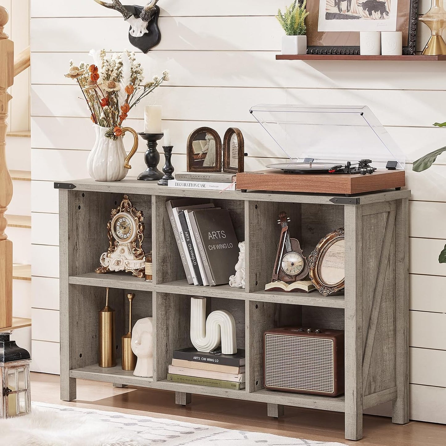 Farmhouse 6 Cube Bookshelf for Modern Living Room Storage