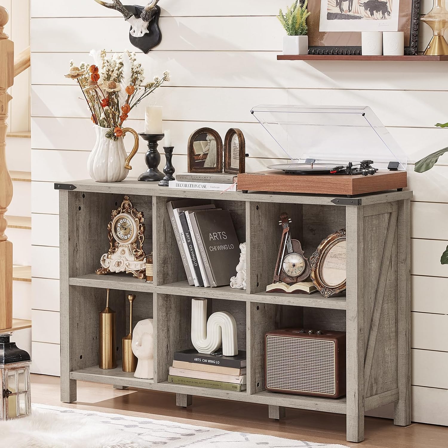 Farmhouse 6 Cube Bookshelf for Modern Living Room Storage