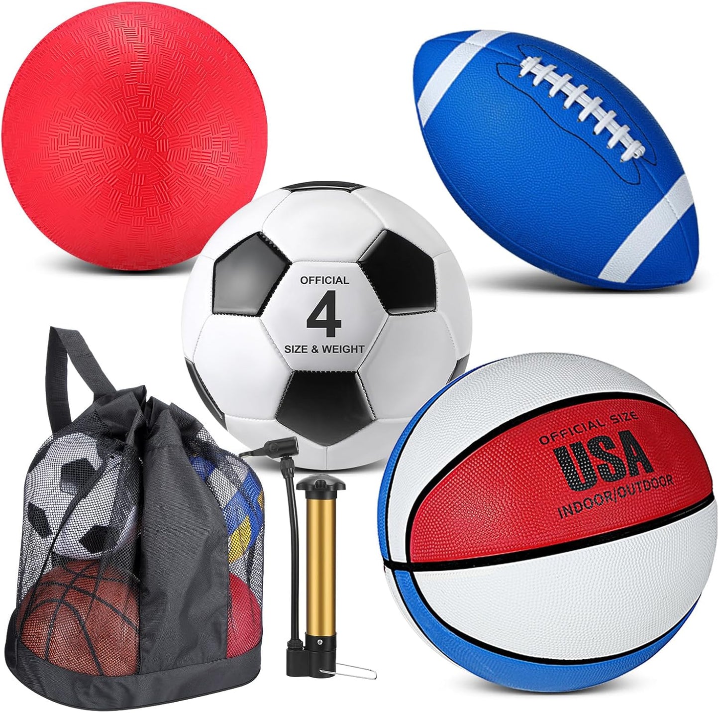 Deekin 4 Pcs Sport Balls Set for Kids with Pump and Bag