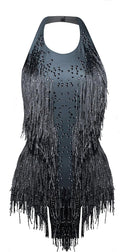 Rhinestones Fringe Skirt Bodysuit for Women's Party Wear