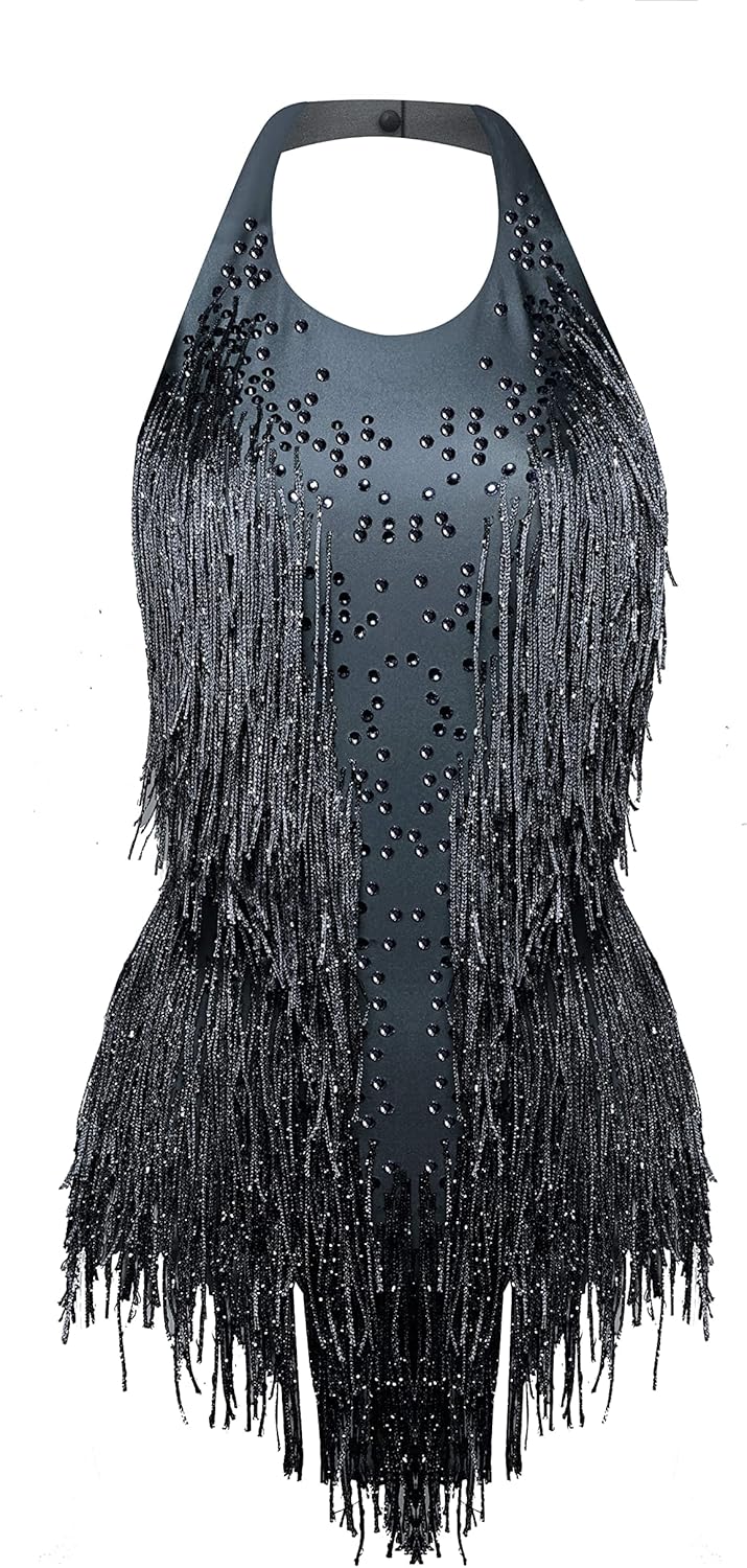 Rhinestones Fringe Skirt Bodysuit for Women's Party Wear