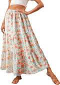 KIRUNDO Women's High Waist Boho Floral Maxi Skirt - Flowy Pleated