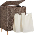 Laundry Hamper 2 Sections 34.3 Gal Handwoven Water Hyacinth - Stylish