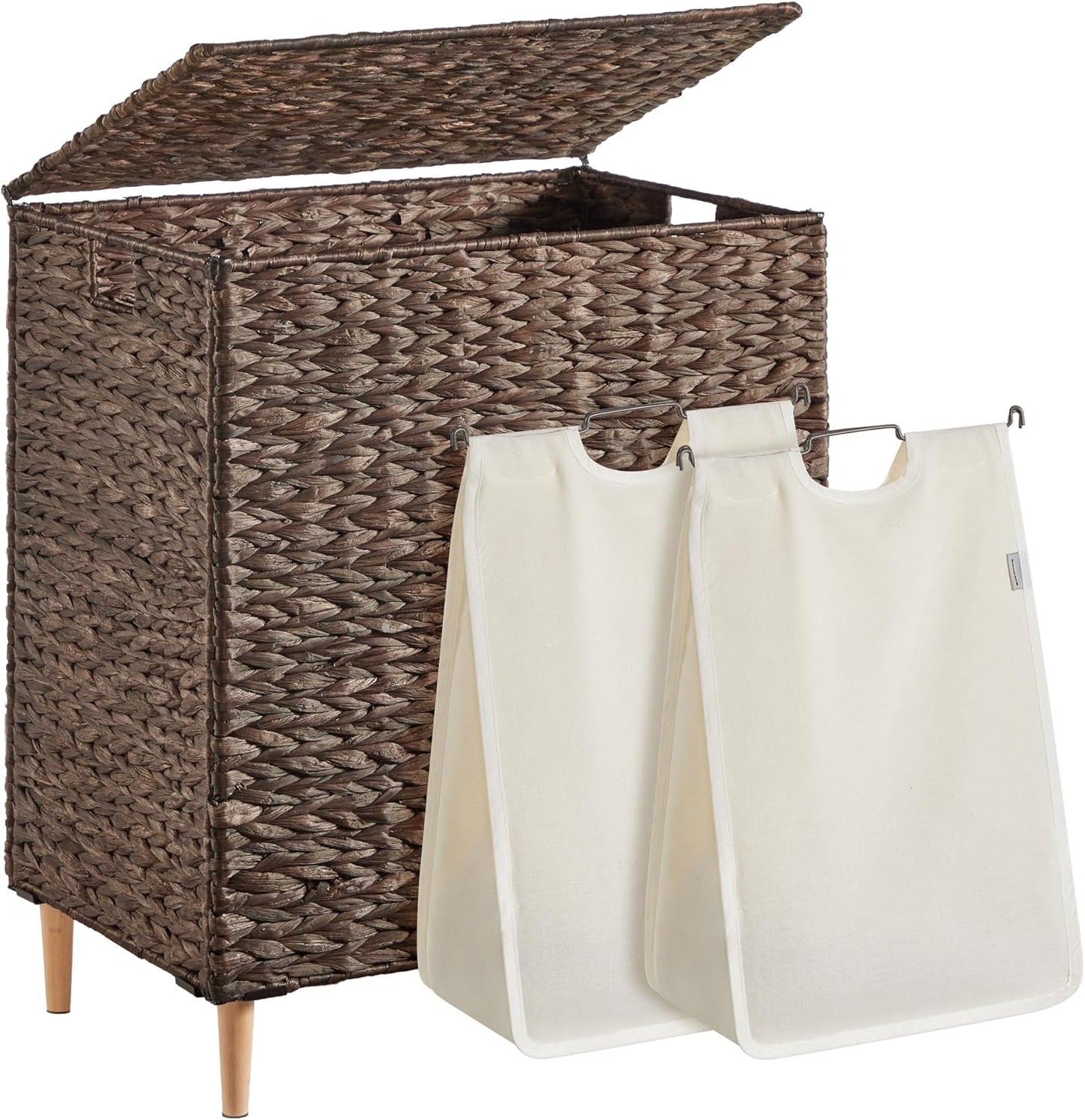 SONGMICS Handwoven Laundry Hamper with Lid and 2 Sections