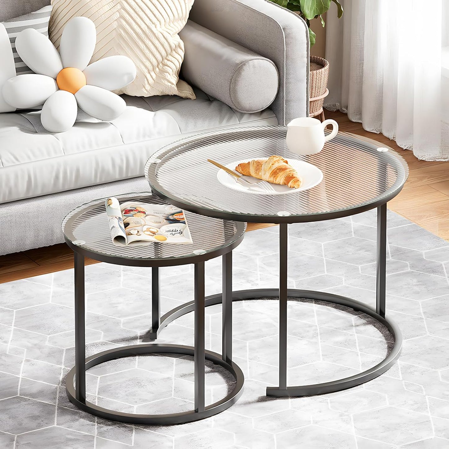 aboxoo Gold Nesting Coffee Table Set of 2 for Modern Living