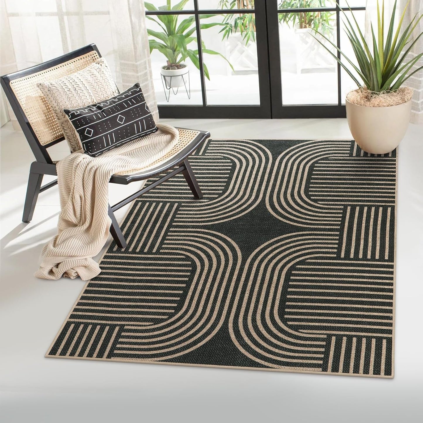 Lahome Modern Geometric Outdoor Easy Jute Rug for Entryway