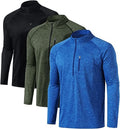 ATHLIO 3 Pack Men's Long Sleeve Athletic Shirts - Quick Dry 1/4 Zip
