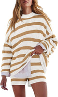 Womens Oversized Striped Lounge Set 2 Piece - Cozy Sweater Style