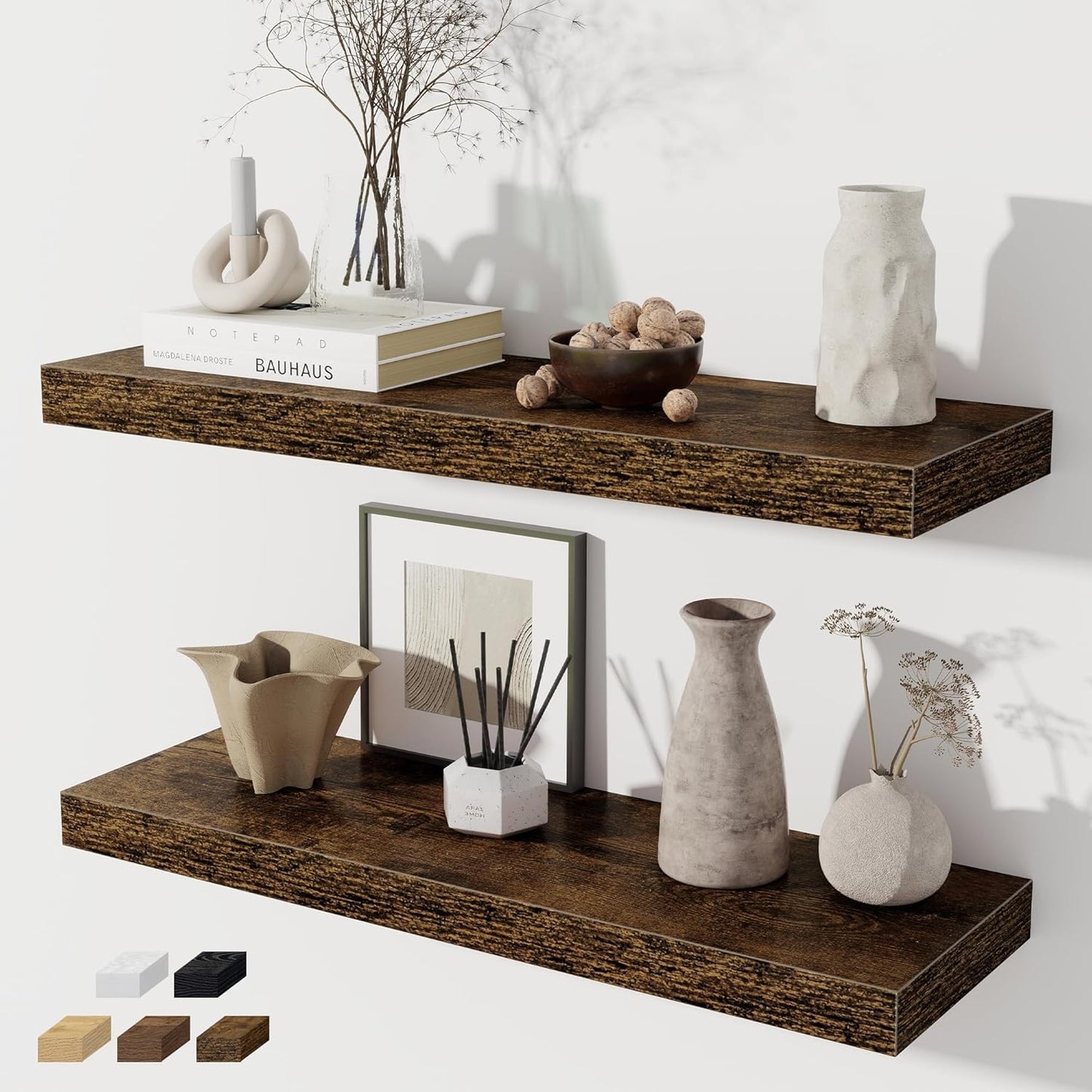 Floating Shelves for Wall - Rustic Wood Shelf Set of 2