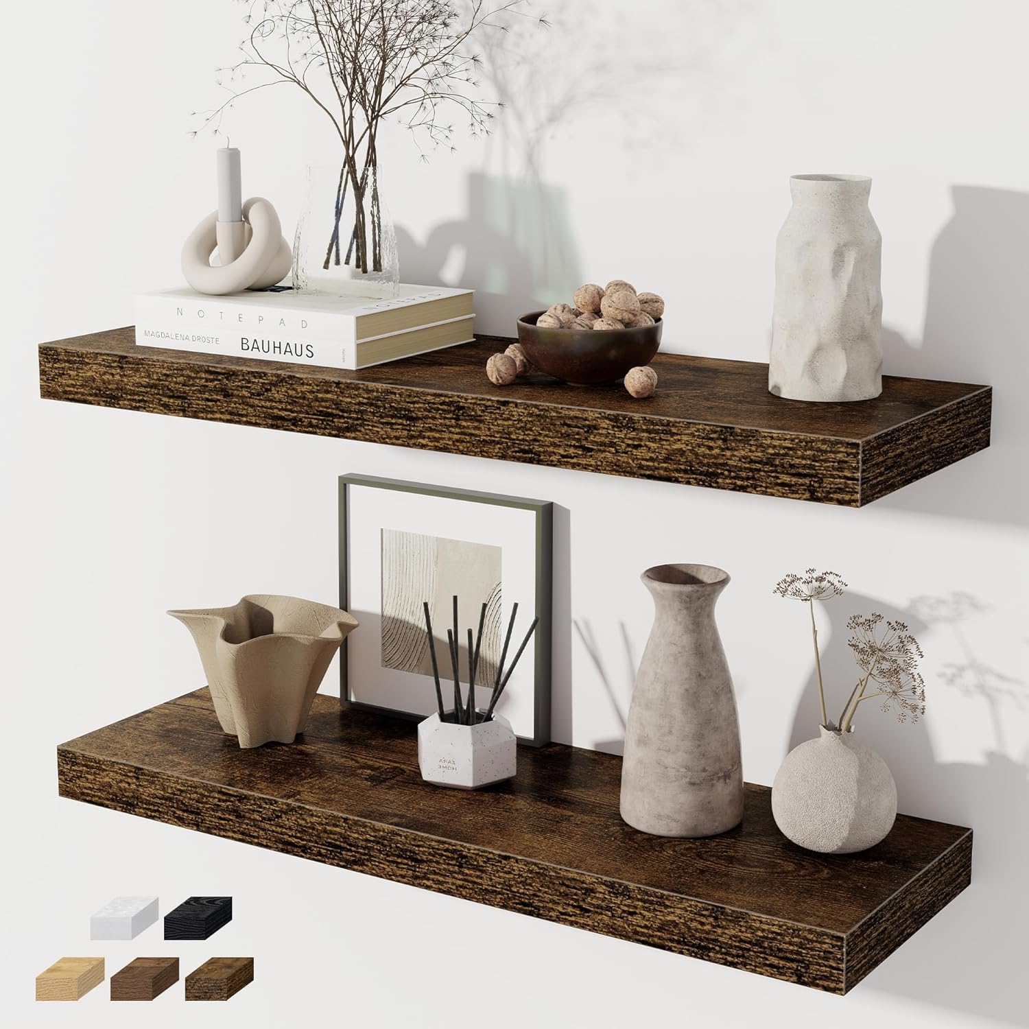 Floating Shelves for Wall - Rustic Wood Shelf Set of 2