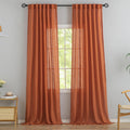 Burnt Orange Linen Back Tab Curtains 120 in Extra Long - Semi Sheer