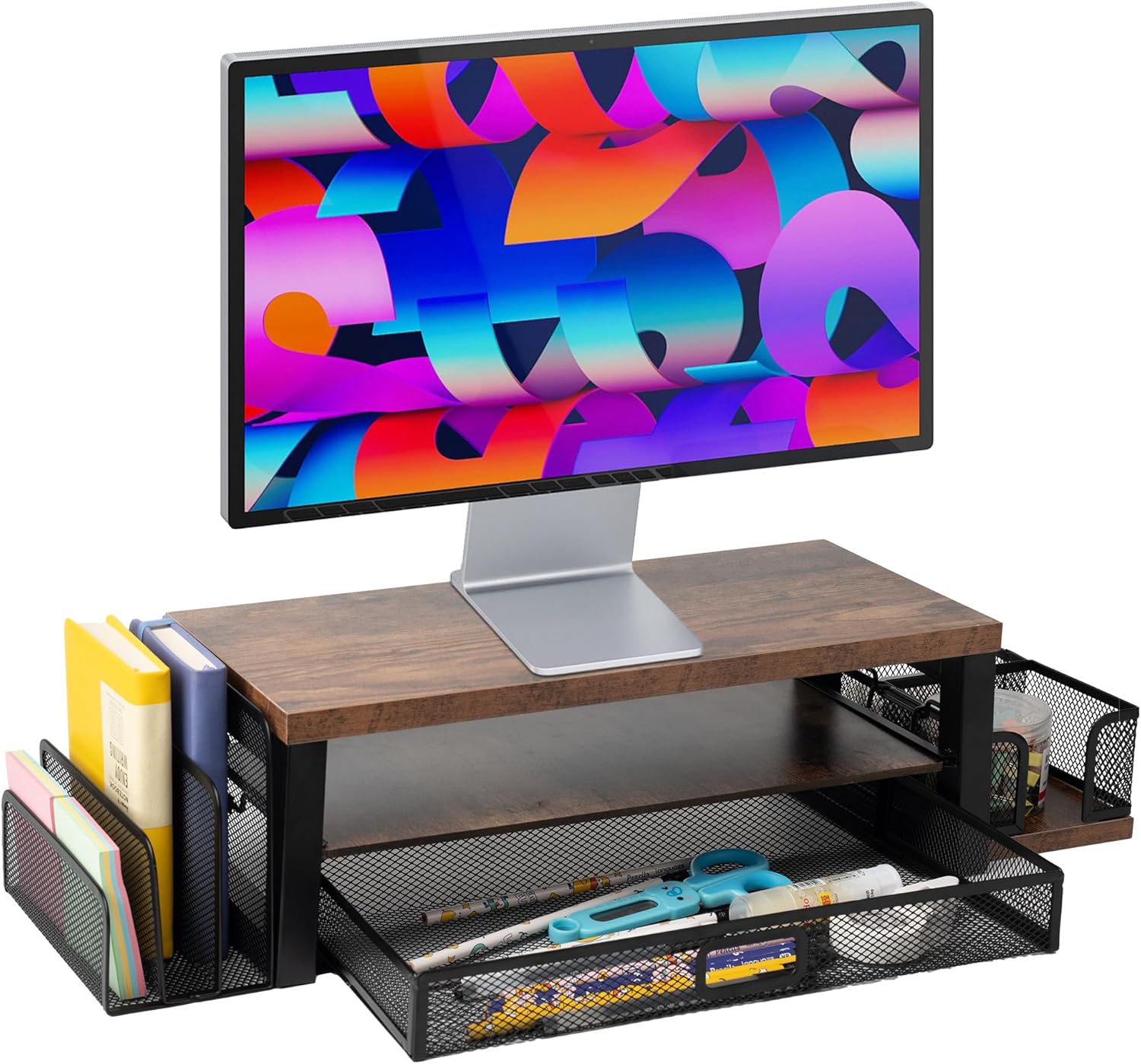 Space-Saving Monitor Stand with Drawer - Organize Like a Pro!