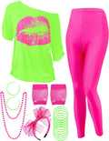 Blulu 80s Women Costume Set - Retro Lips Off Shoulder Outfit
