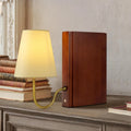 Wooden Bookshelf Lamp with Bulb and Linen Shade - Bookend Table Lamp