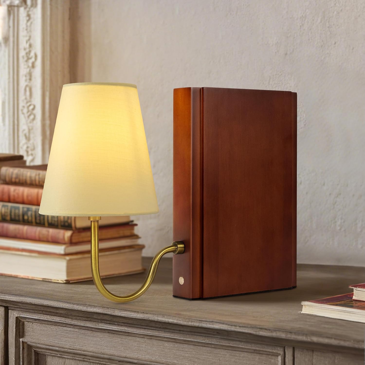 AELS Wooden Bookshelf Lamp with Dimmable Touch Control for Home