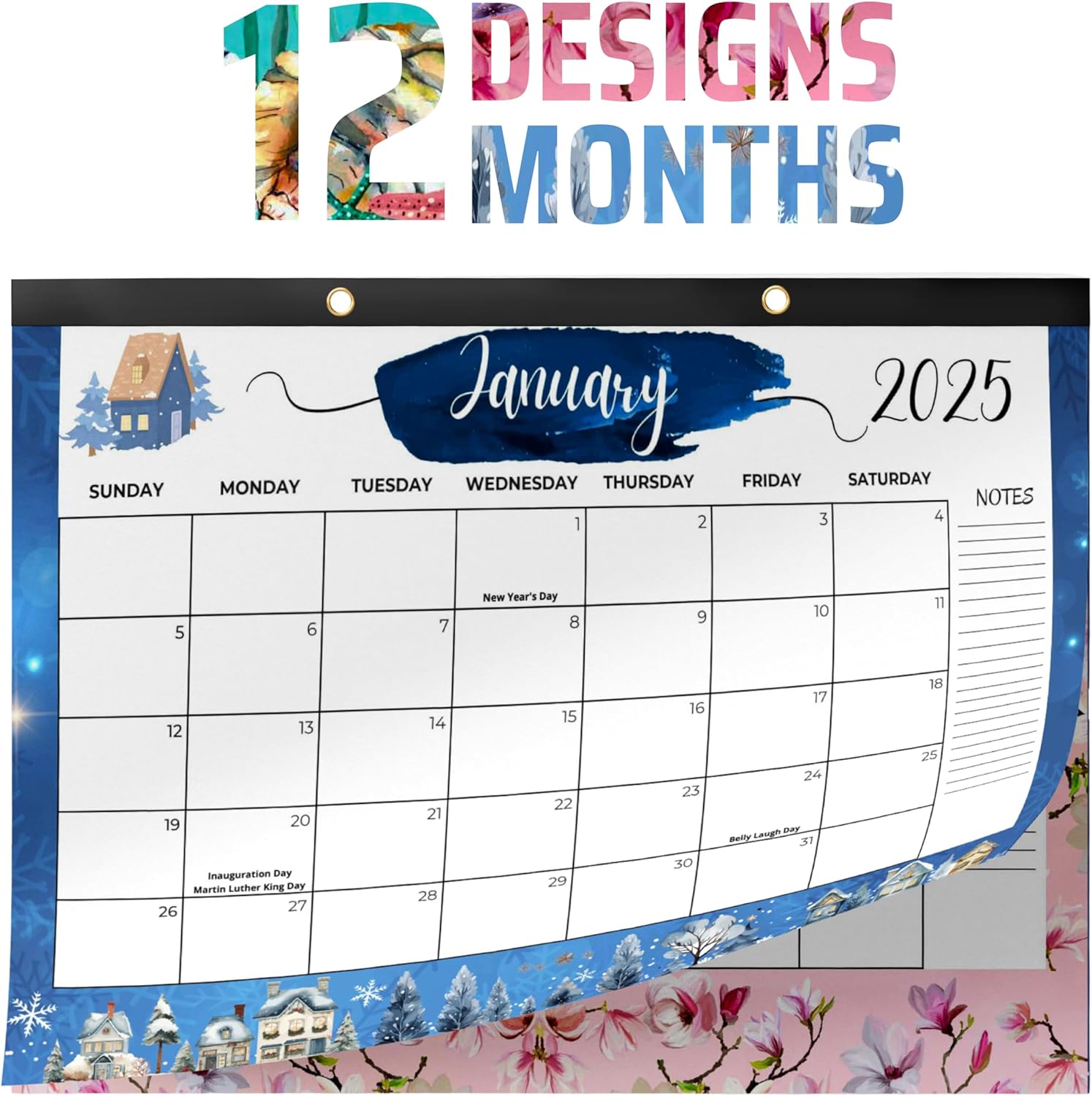 2025 Desk Calendar - 12-Month Large Desktop with 12 Themes - Spacious Blocks - Damorr