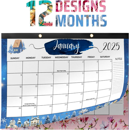 2025 Desk Calendar - 12-Month Large Desktop with 12 Themes - Spacious Blocks - Damorr