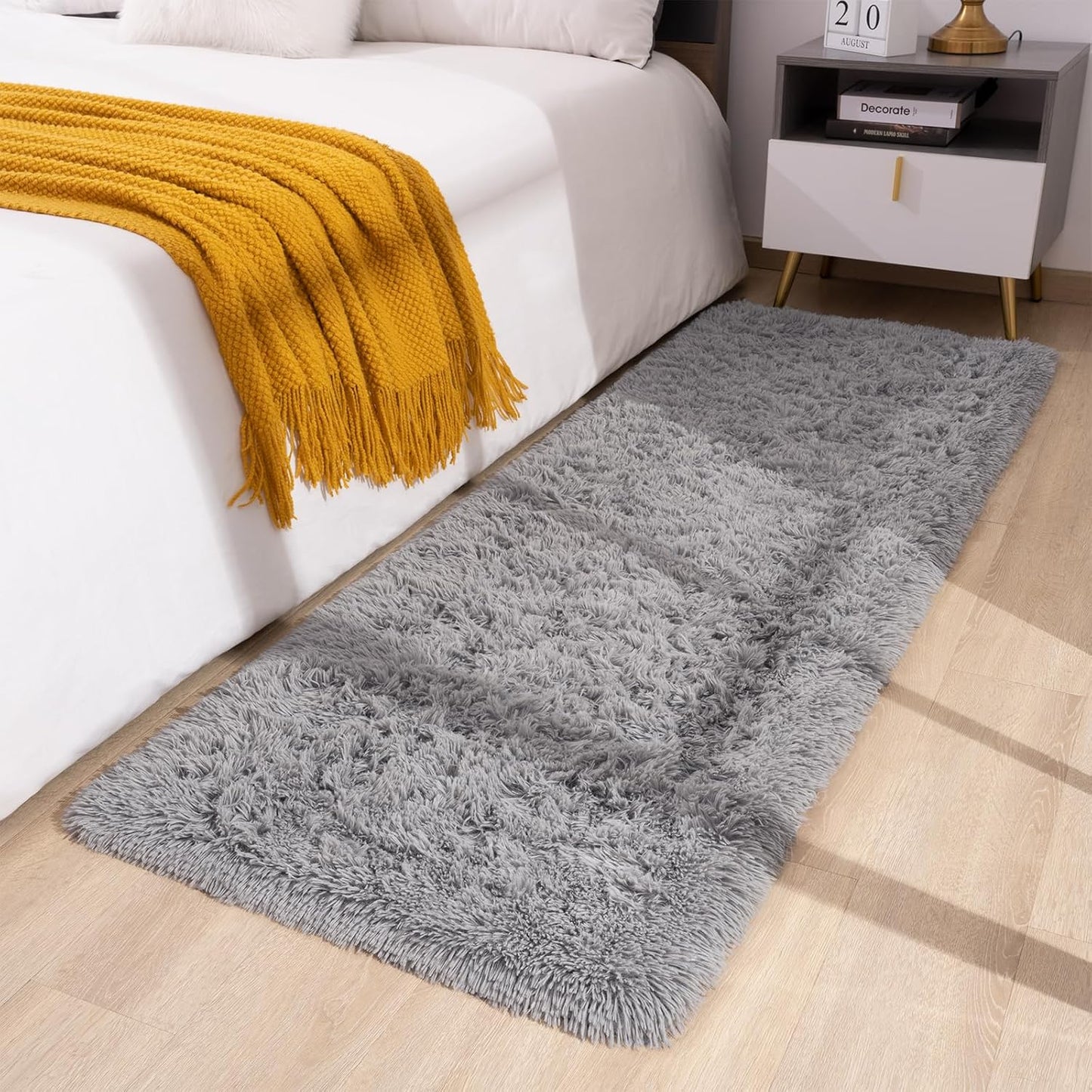 Toneed Fluffy Runner Rug for Bedroom Living Room, Soft and Stylish