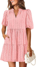Eyelet Summer Dress Mini Casual Hollow Out V Neck - Comfortable Fit 20