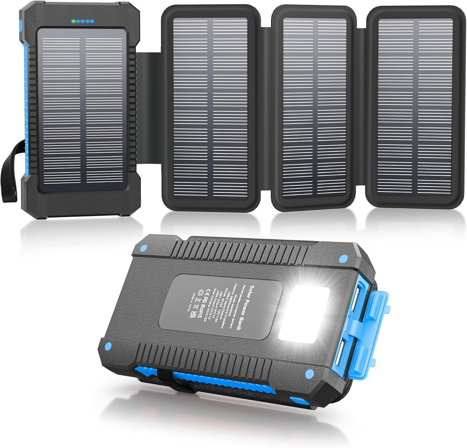 Solar Power Bank 38800mAh with 4 Solar Panels for Outdoor Use