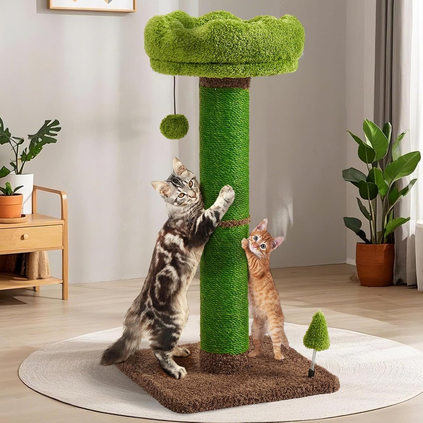 33.5 Inch Tall Cat Scratching Post with Plush Perch and Toys