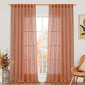 LAMIT Extra Wide Linen Curtains Terracotta - Light Filtering Drapes