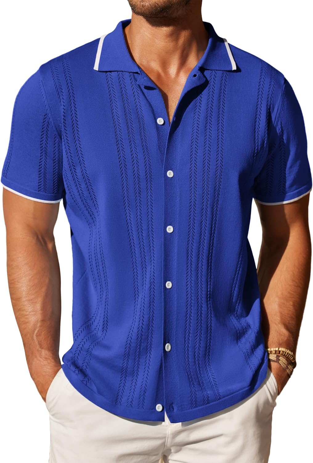 COOFANDY Men's Knit Button Down Shirt for Casual Beach Style