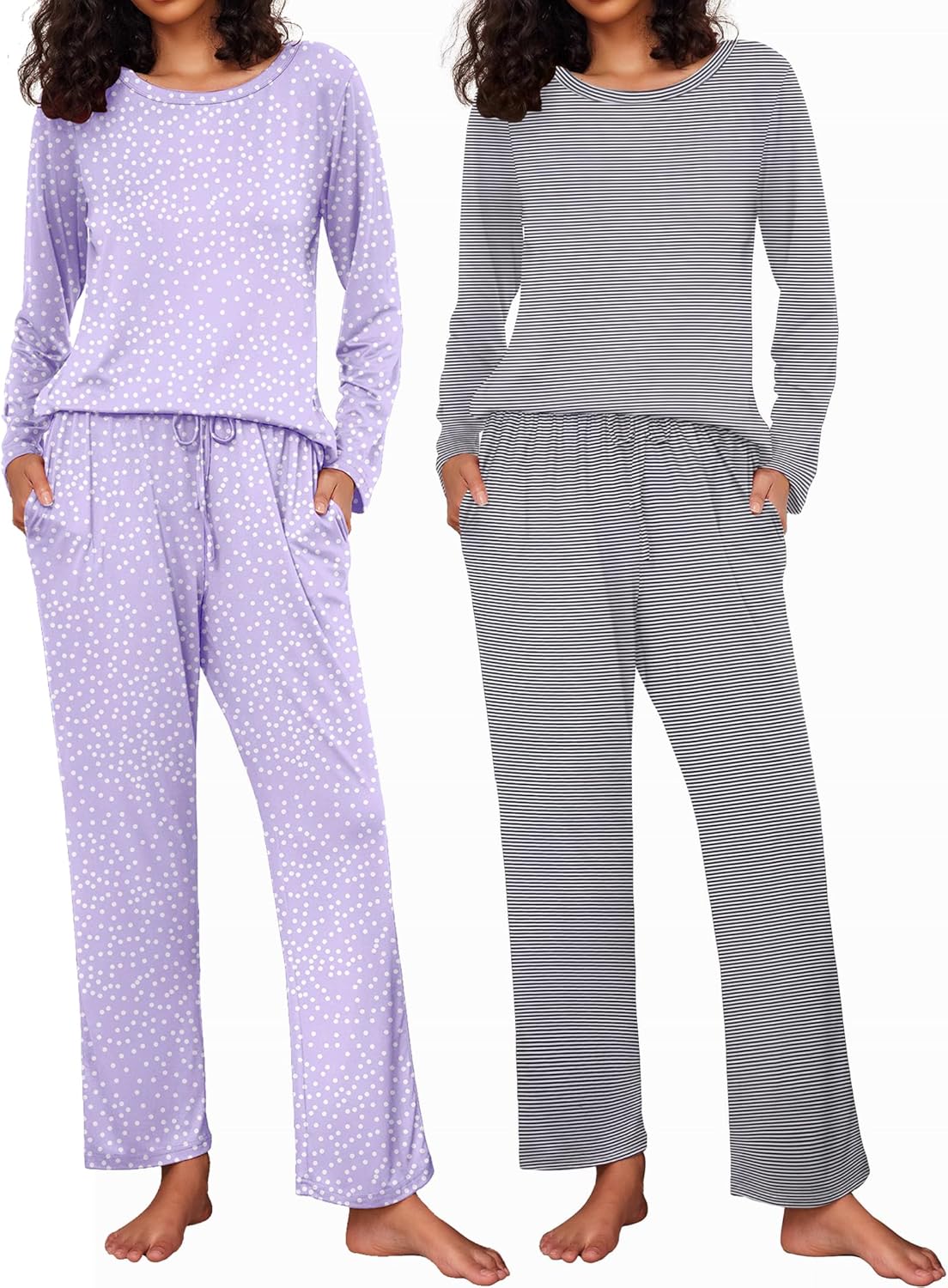 Ekouaer 2 Pack Womens Pajama Sets for Cozy Sleep and Lounge