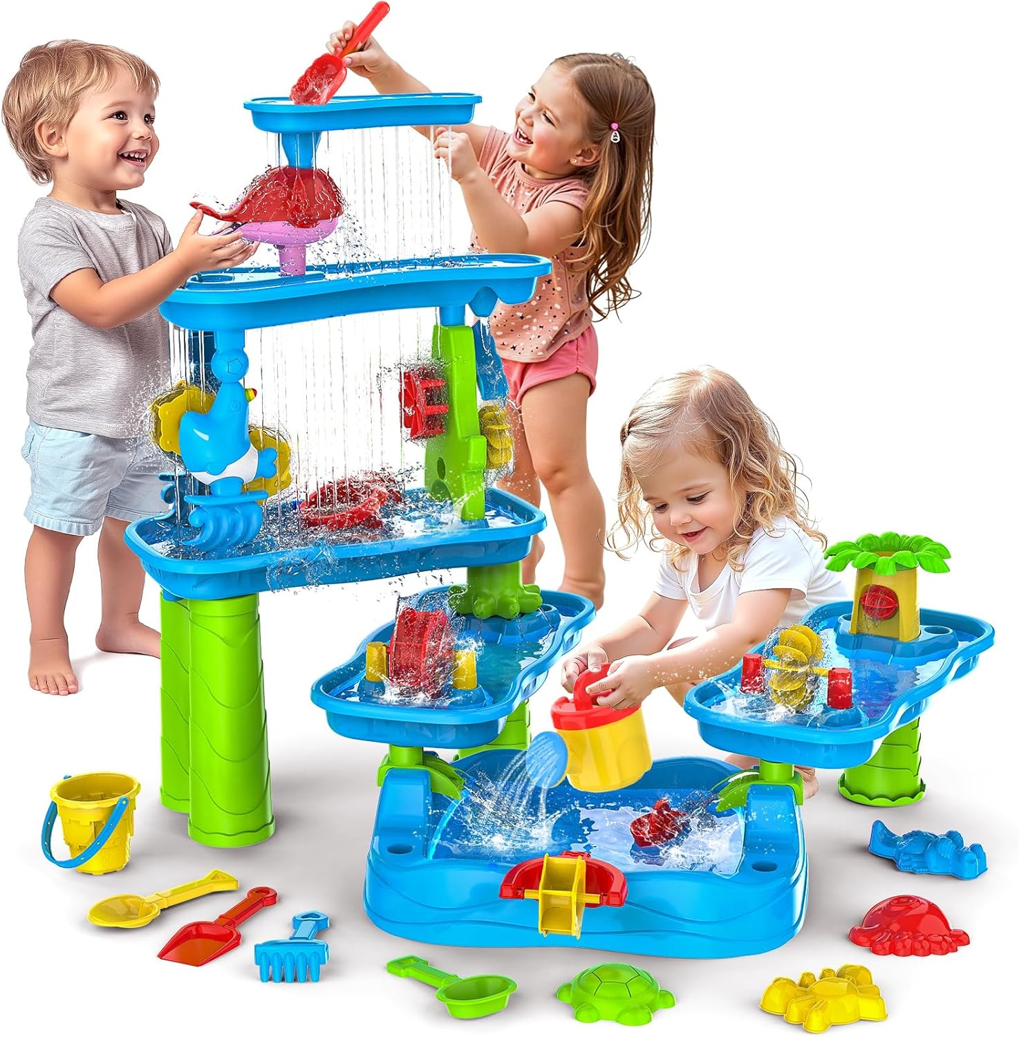 Water Table for Kids Ages 3-5 with 6-Tier Rotatable Design