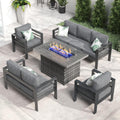 Aluminum Patio Sectional with 55,000 BTU Fire Pit Table - 5 Piece Set