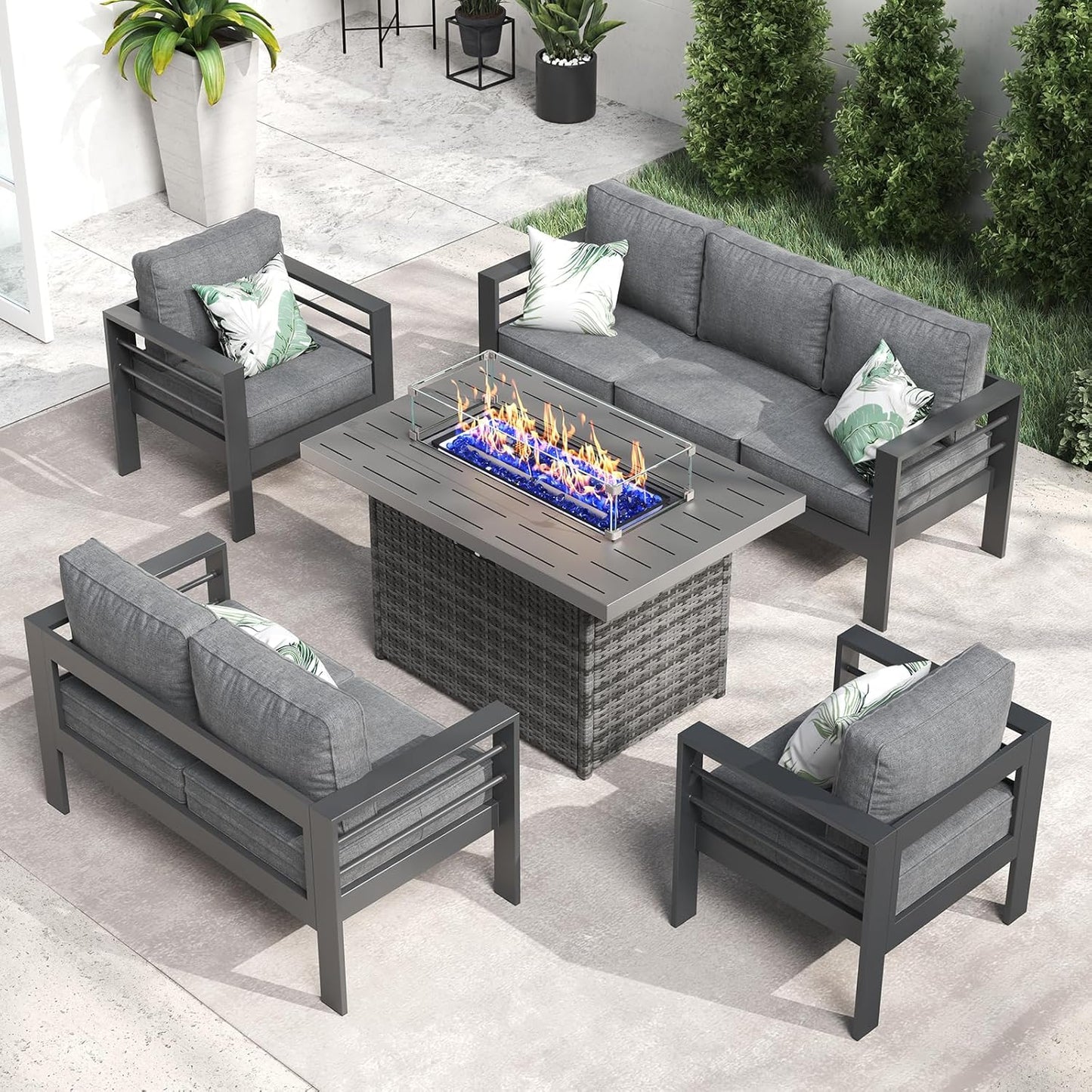 LayinSun Aluminum Furniture Set with Fire Pit Table for Outdoors
