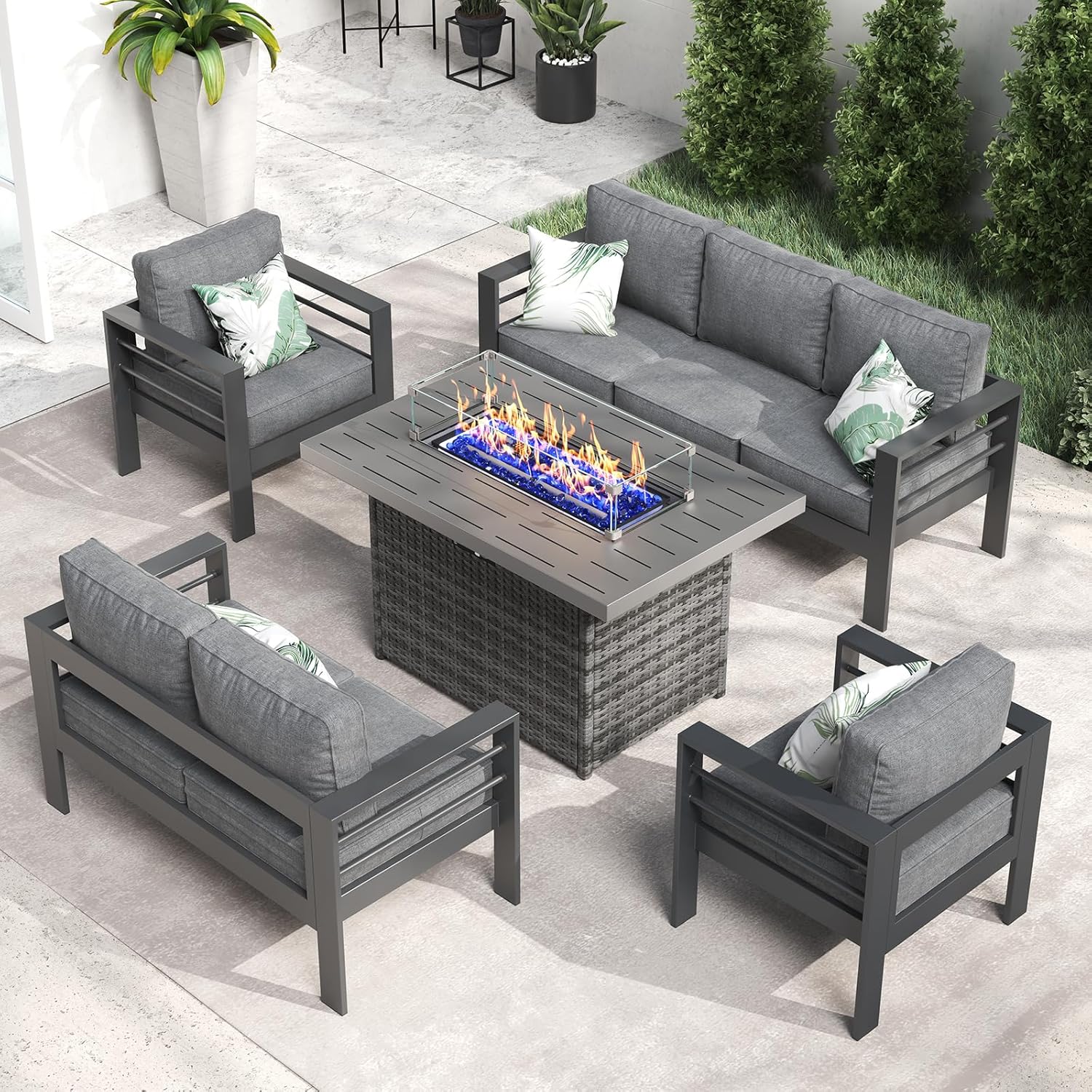 LayinSun Aluminum Furniture Set with Fire Pit Table for Outdoors
