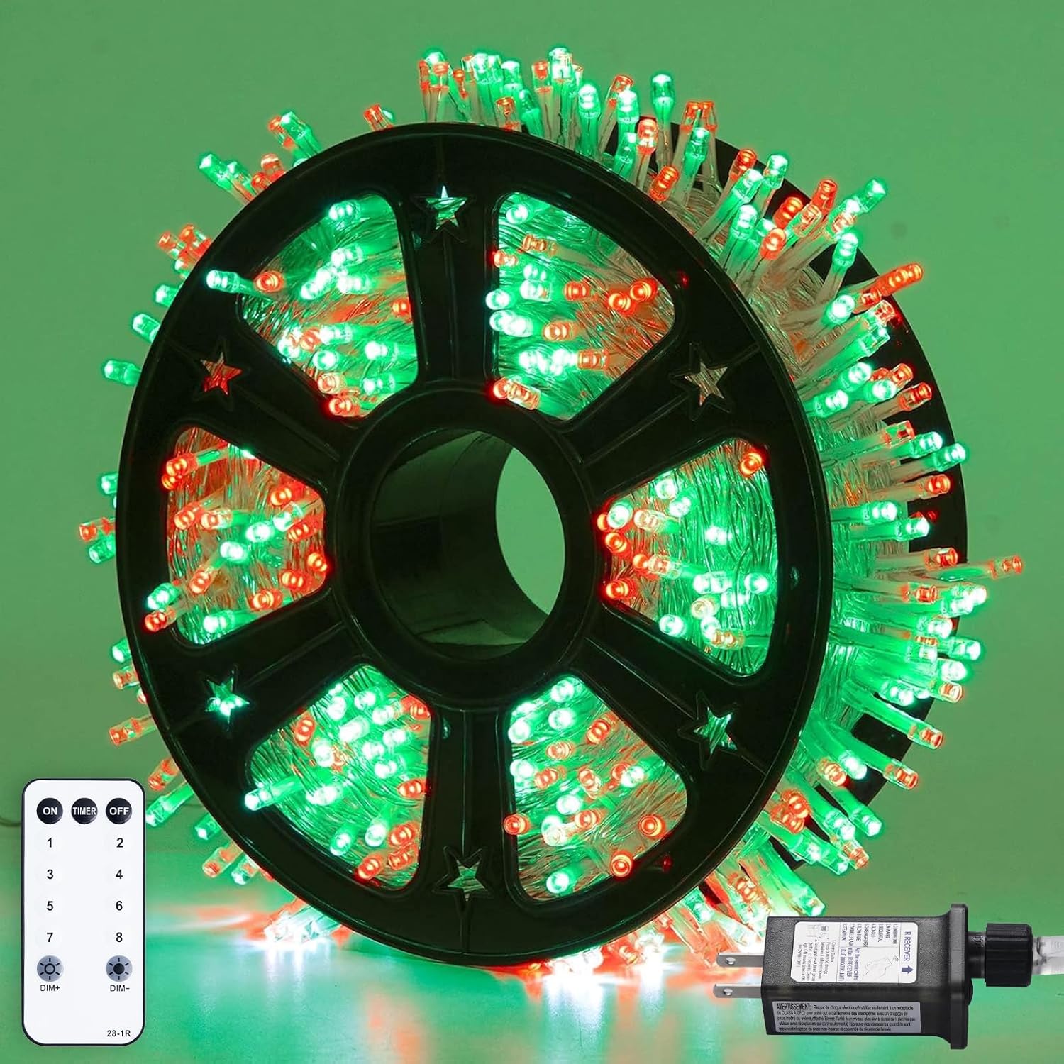 500 LED Red and Green Christmas Lights with Remote Control