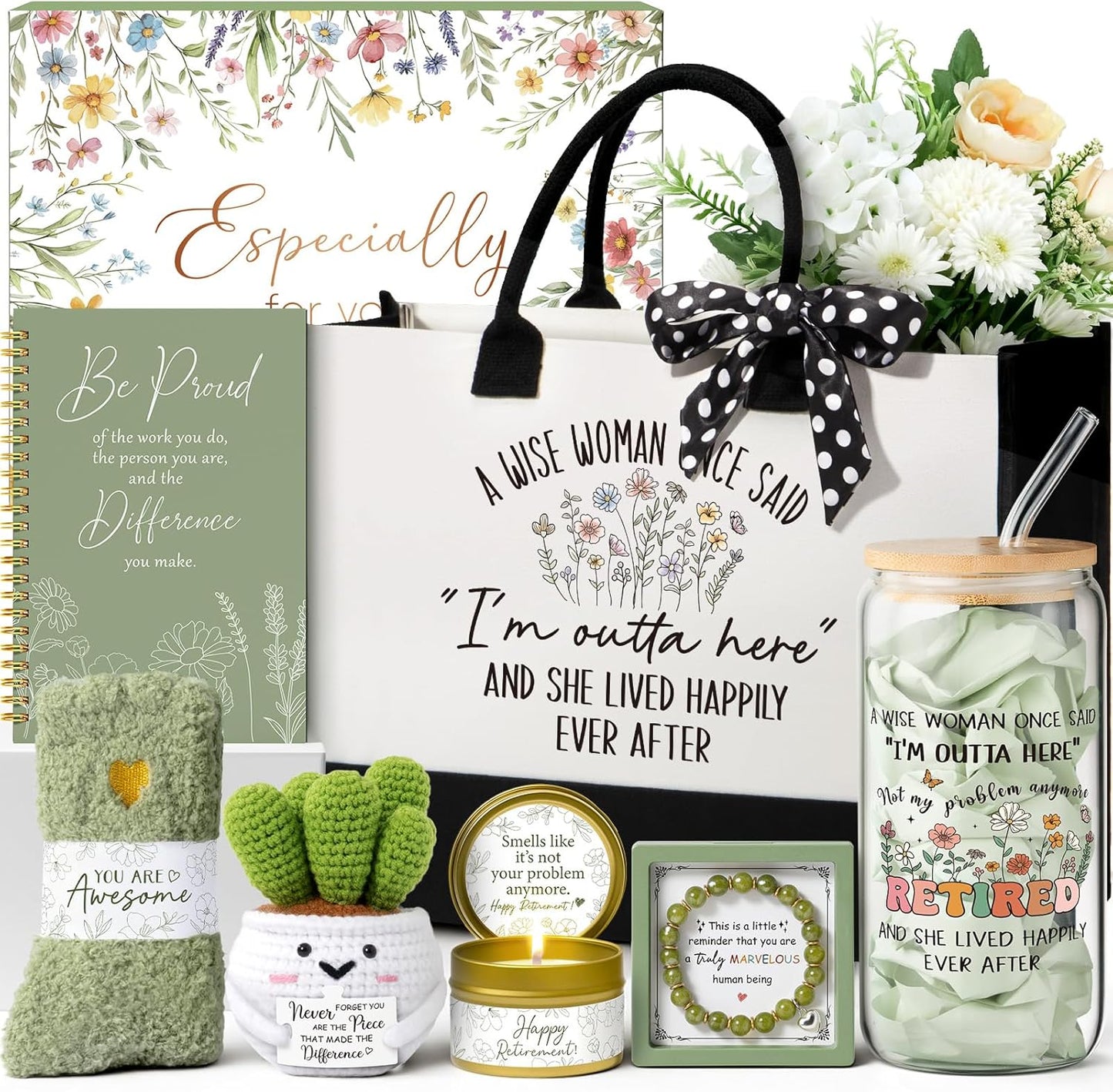 Unique Happy Retirement Gift for Woman with Canvas Tote Bag