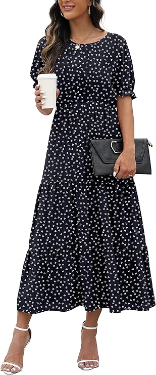 GRECERELLE Women's Summer Casual Loose Crewneck Boho Dress