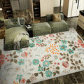 Floral Beige 9x12 Washable Rug - Thin, Non-Slip Flower Carpet