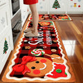 Christmas Kitchen Rugs Non Slip 2PC Set - Cushioned Gingerbread Mats