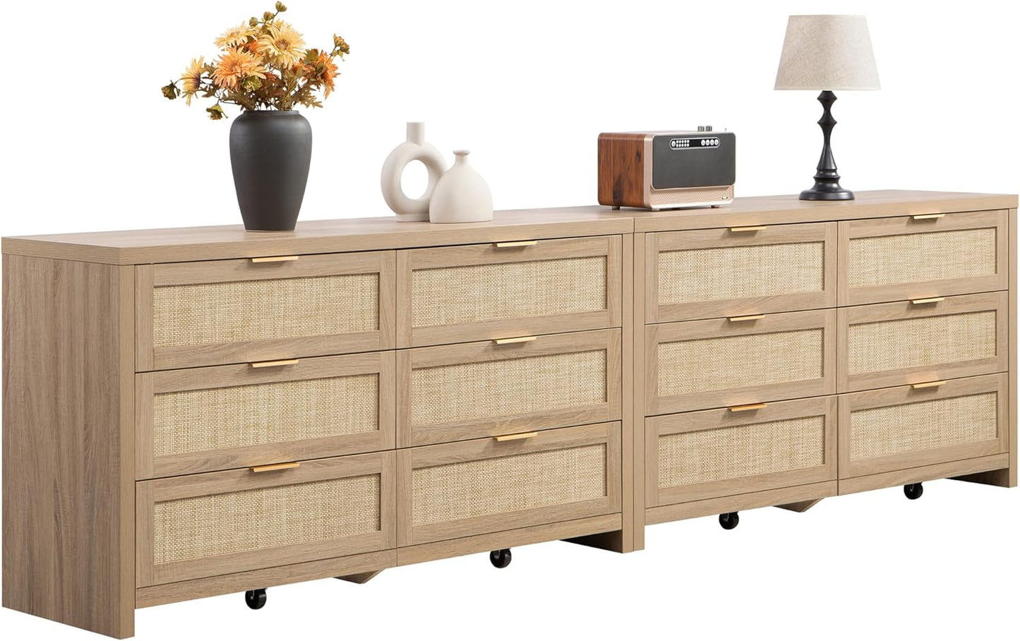 SICOTAS Rattan Dressers for Bedroom Set 2 with 6 Drawers