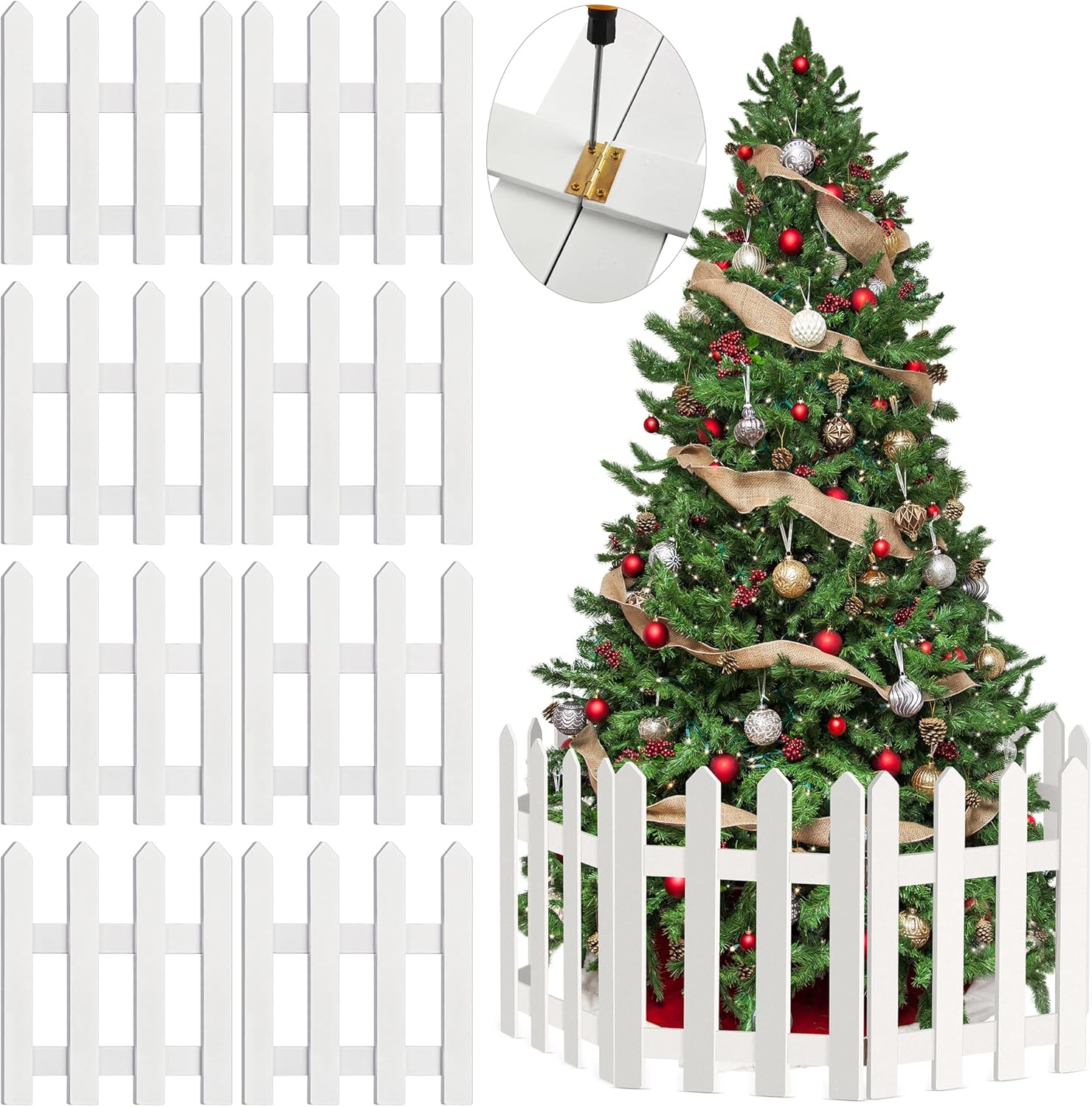 8 Pack Thick White Wooden Picket Fence for Christmas Decor