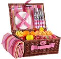 Wicker Picnic Basket for 4 with Insulated Cooler and Waterproof