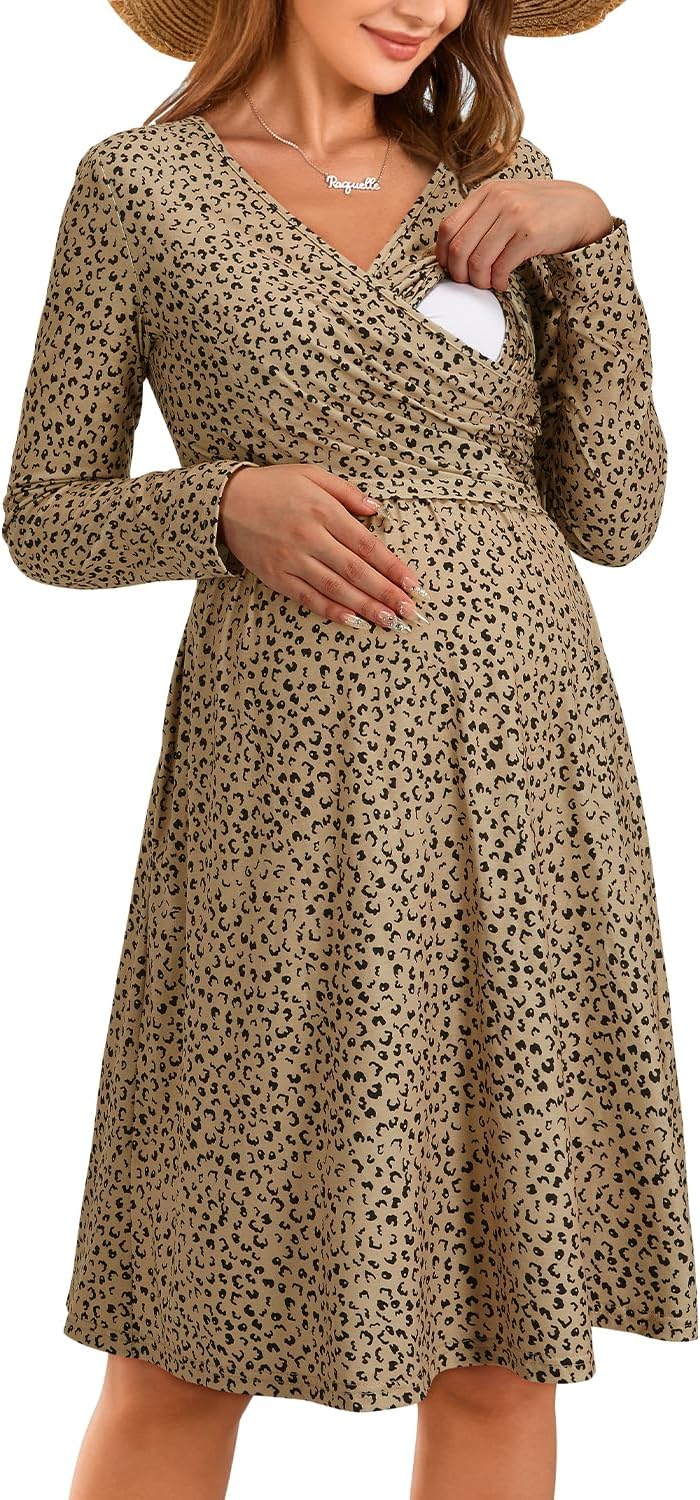OUGES Womens V-Neck Maternity Dress for Nursing and Baby Shower