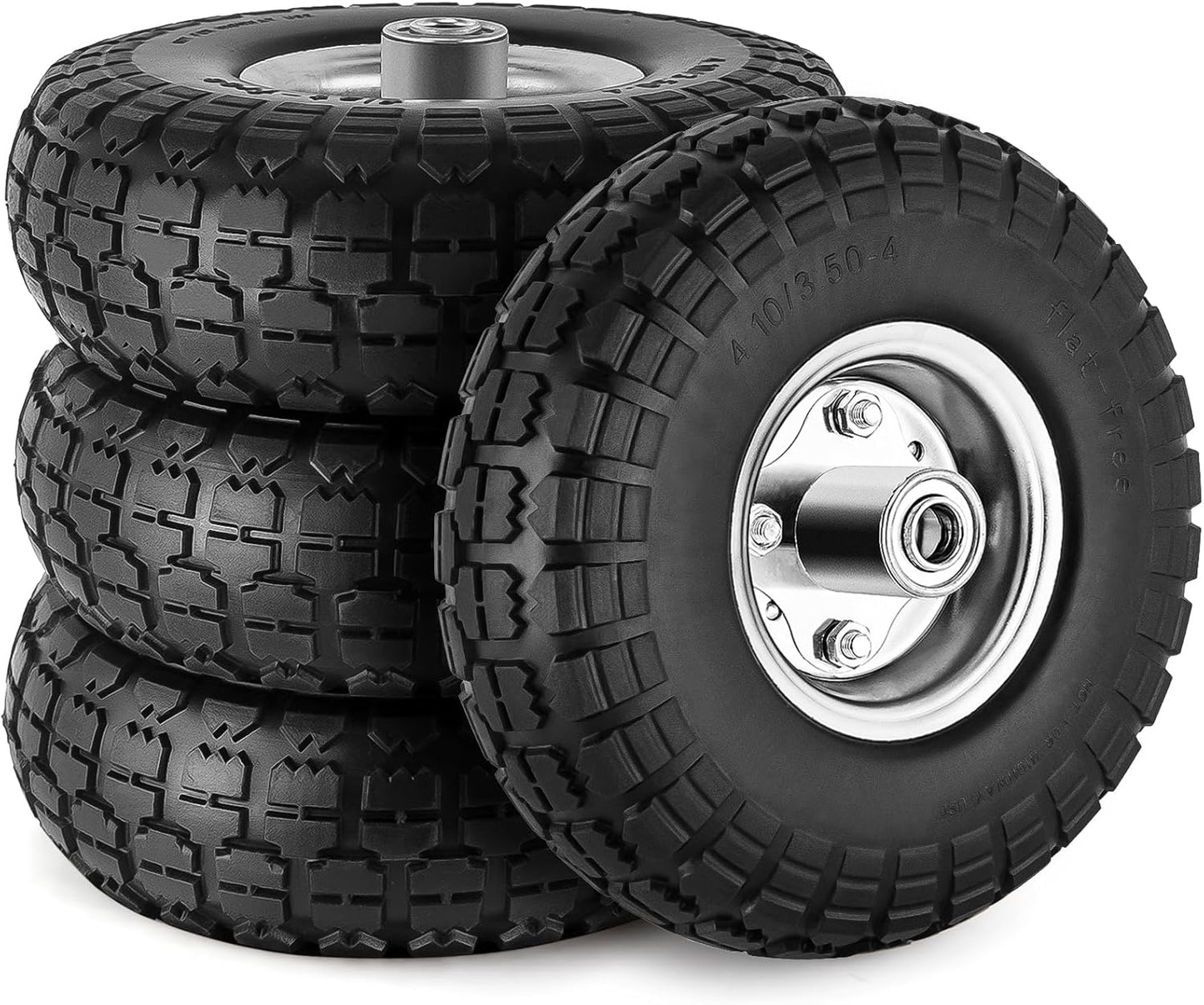 4 Pcs 4.10/3.50-4 Tire and Wheel Flat Free for Various Uses