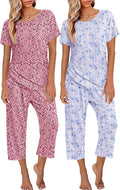 Womens Pajamas Short Sleeve Sleepwear Set 2 Pack - Soft Capri PJs