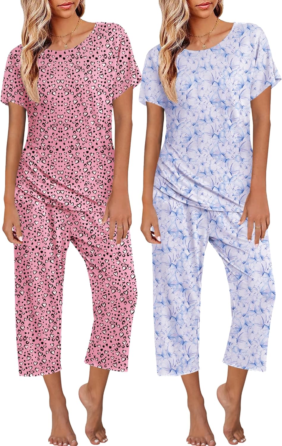 Ekouaer 2 Pack Womens Pajamas Short Sleeve Sleepwear Sets