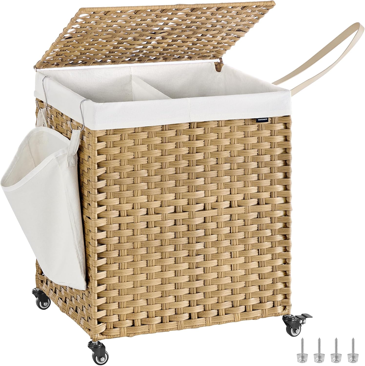 SONGMICS Laundry Hamper with Lid, 38.3 Gallons, Rolling Basket