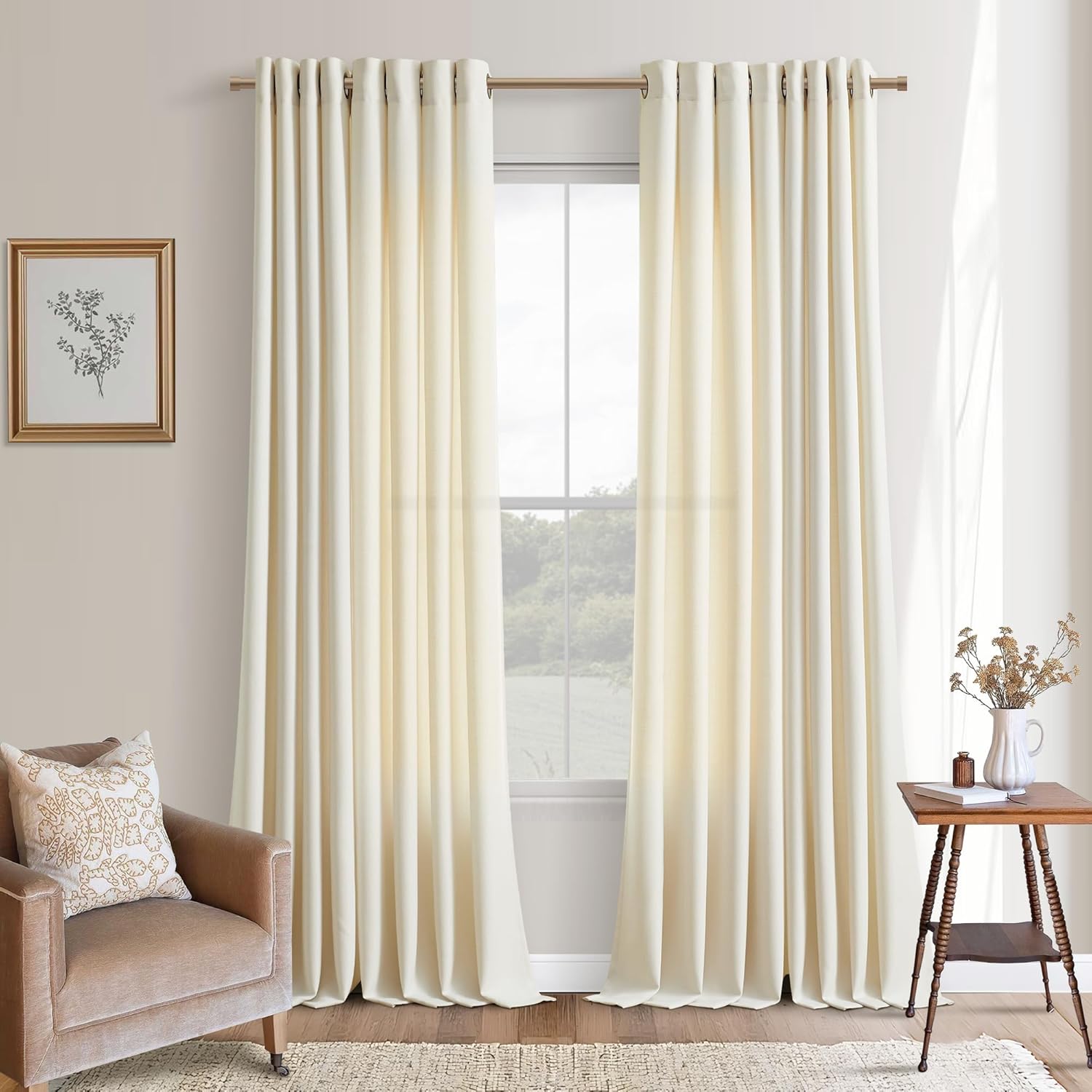 Cream Beige Curtains 102 Inches Long for Modern Farmhouse Decor