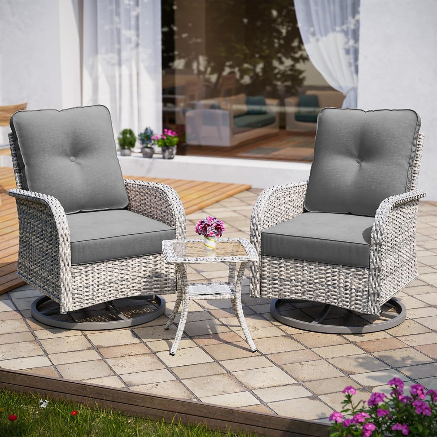 Swivel Rocking Bistro Set for Small Spaces, Grey