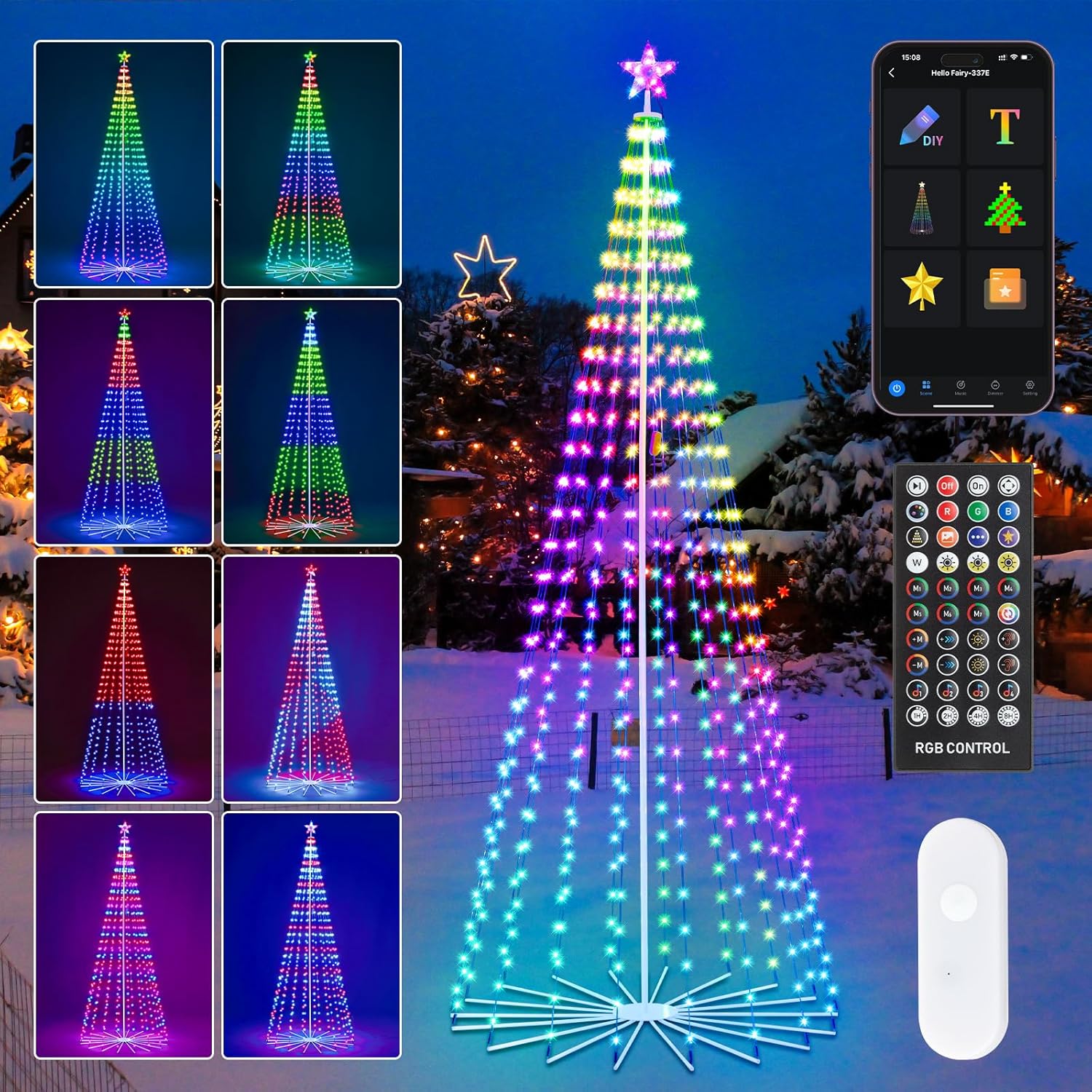 10FT Outdoor Christmas Tree with RGB Color Changing LED Lights