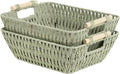 Large Wicker Storage Basket for Organizing with Wooden Handles